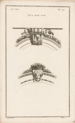 Keystone with leaf motifs and mask