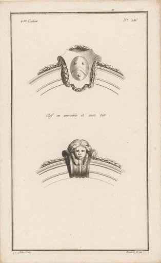 Keystone with coat of arms and mask