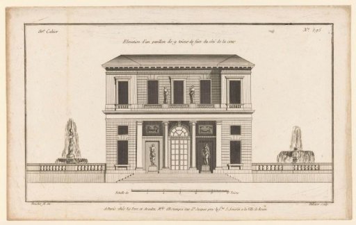 Facade with statues and fountains