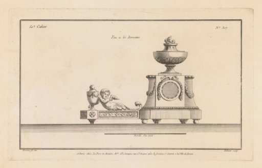 Fire dog with putto and vases