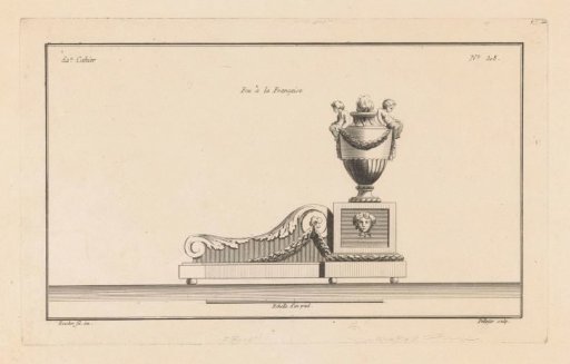 Fire dog with vase with putti