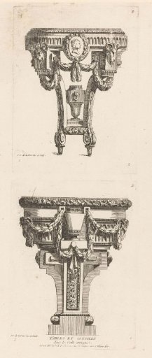 Tables with medallion, vases and garlands