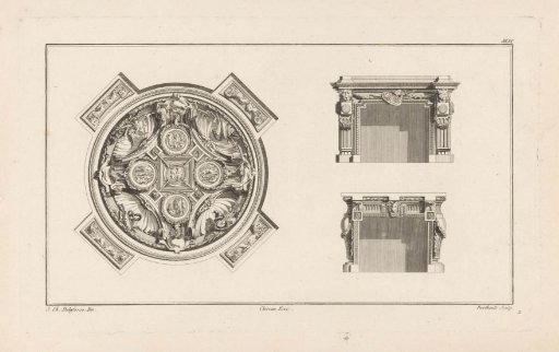 Ceiling and two fireplaces