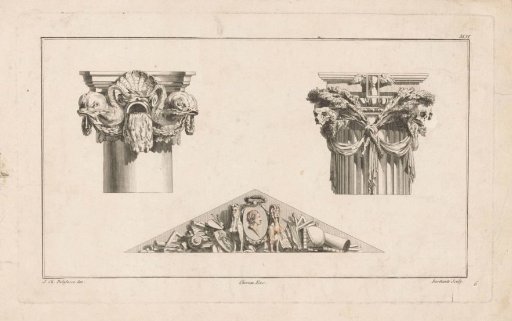 Capitals and pediment