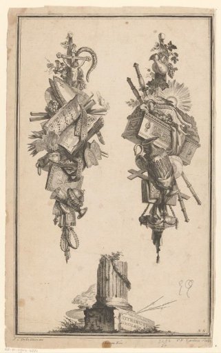 Trophies with a music book and angels on a coffin