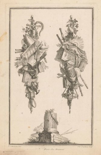 Trophies with a music book and angels on a coffin