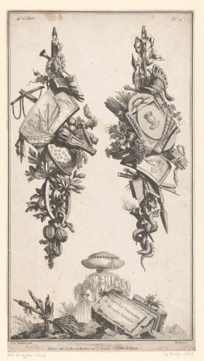 Trophies with shields and attributes
