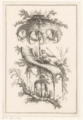 Reclining man with arrow under parasol