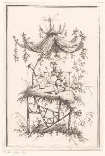 Man with staff under parasol