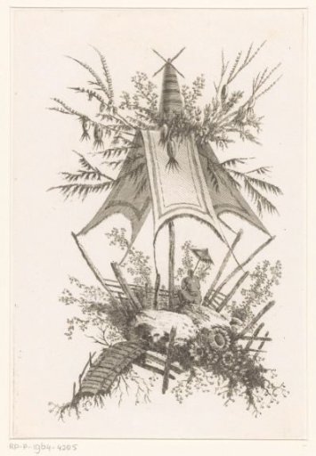 Man with parasol under tent