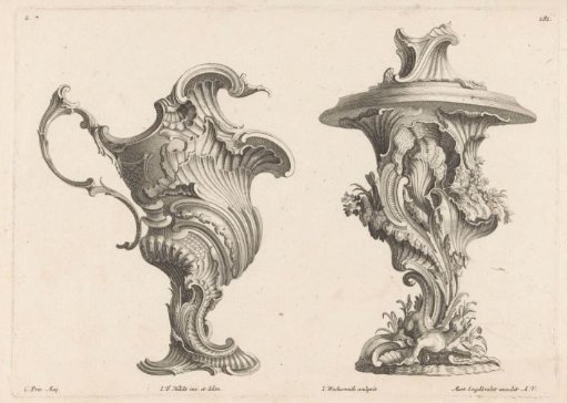 Ornamental vase and ewer with fantastical creatures