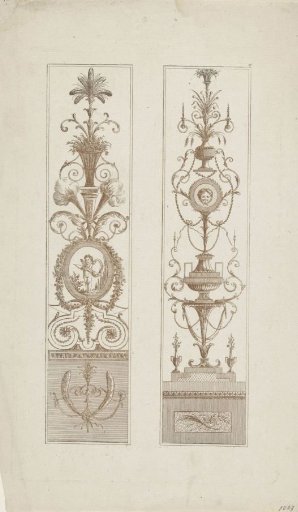 Two arabesques with Amor and vases