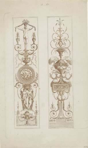 Two arabesques with medallion and incense burner