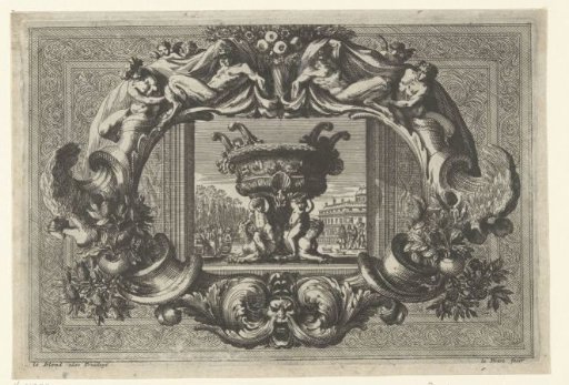 Polygonal salt cellar in a cartouche