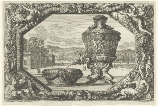 Basin and mobile fountain in a cartouche