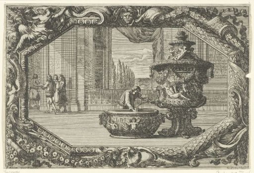 Basin and mobile fountain in a cartouche