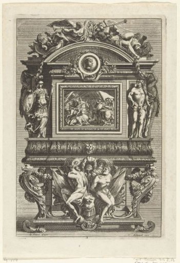 Cabinet with a battle scene on panel
