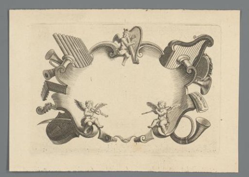 Cartouche with putti and musical instruments