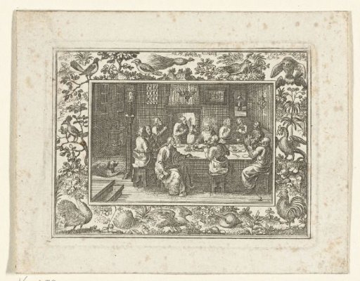 Passion scene in a frame with birds and shells