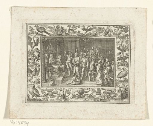Passion scene in a frame with birds and snails