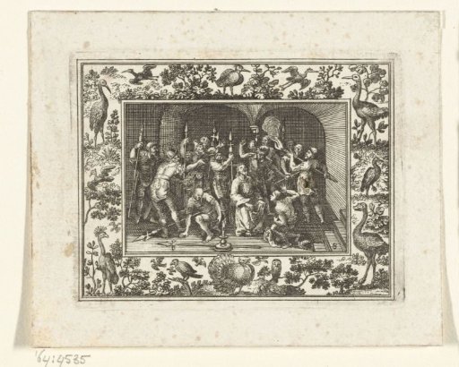 Passion scene in a frame with birds