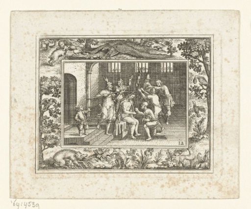 Passion scene in a frame with boars and birds