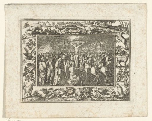Passion scene in a frame with animals