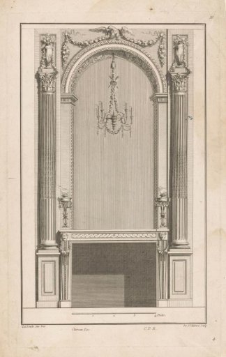 Chimney piece with chandelier