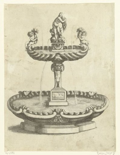 Fountain with a water basin on a high pedestal