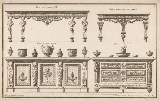 Tables, sideboard, and commode