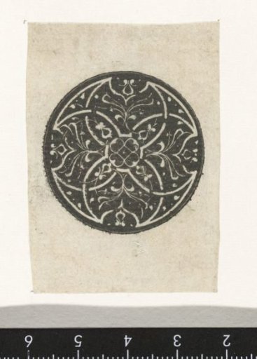 Medallion with white moors and arabesques on a black ground