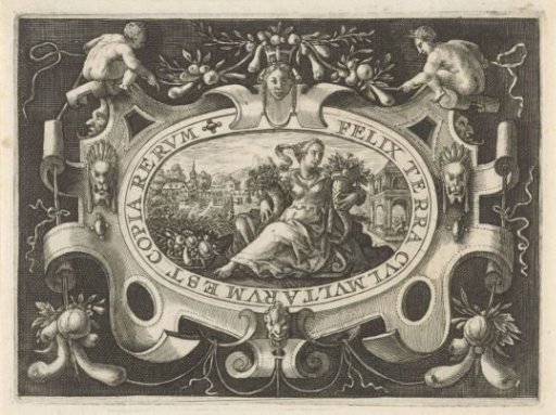 Cartouche containing Peace with two cornucopias
