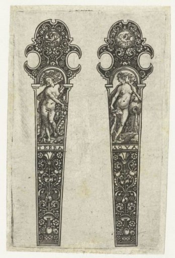 Two knife handles with Earth and Water