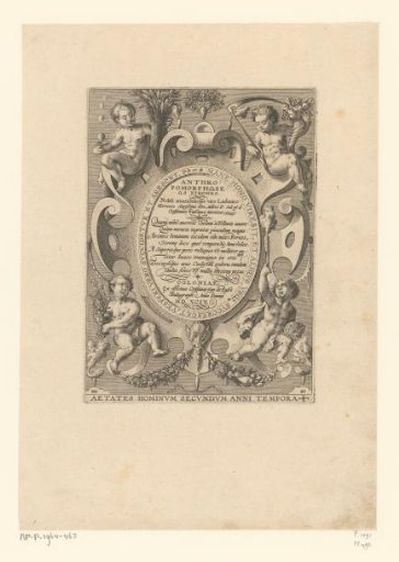 Cartouche surrounded by four putti