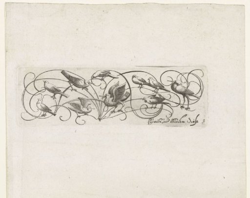 Ten birds on stylized vines