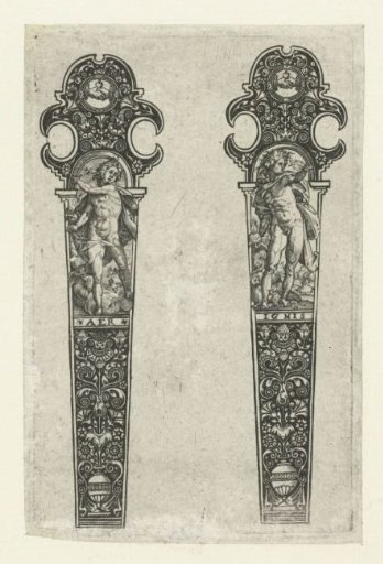 Two knife handles with Air and Fire