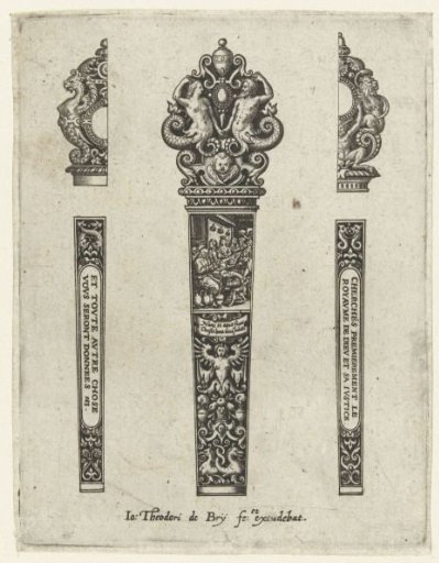Knife handle with grotesques, above a rectangle with the Wedding at Cana