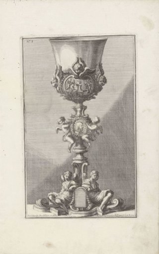Chalice with sacrifice scene, putti, portrait of Christ and two angels
