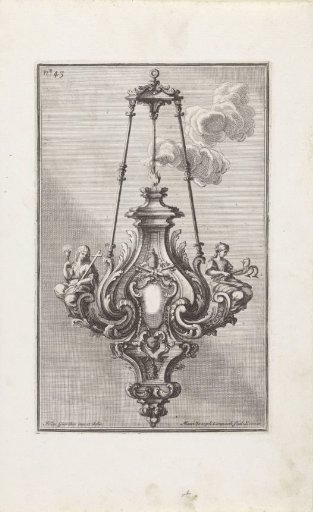 Chandelier with personifications of Hope and Faith and a papal coat of arms