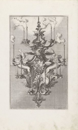 Chandelier with two lions, an eagle and a coat of arms