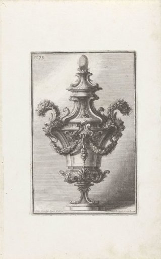 Vase with Two Grotesque Heads and Garlands with Flowers and Fruits