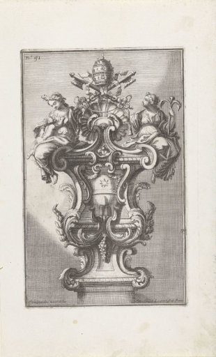Ornament with the Personifications of Hope and Love and the Coat of Arms of Pope Clement XI