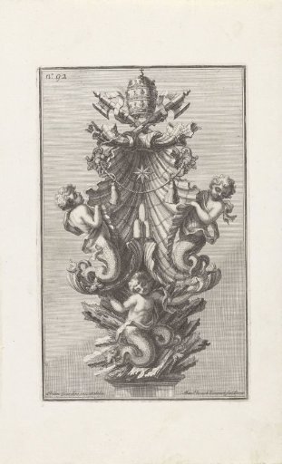 Ornament with Shells, Tritons, and the Coat of Arms of Pope Clement XI