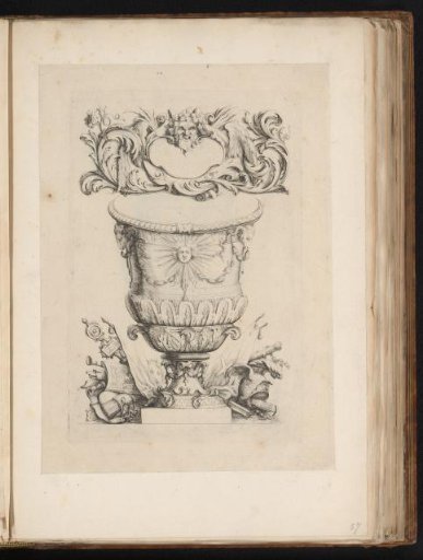 Vase and cartouche with acanthus scrolls