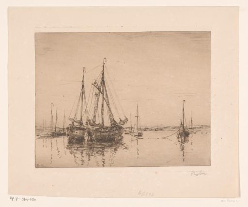 Harbour with Moored Two-Masted Ship