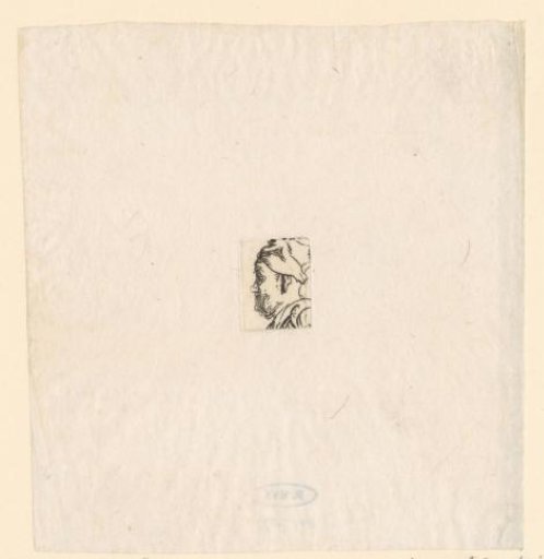 Head of a man with cap, facing left