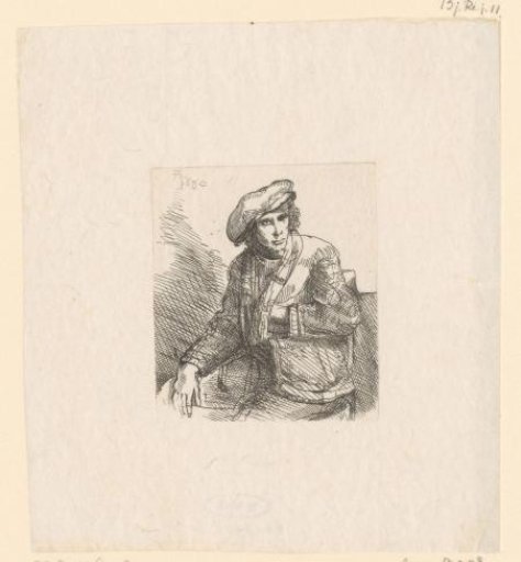 Seated young man with a bag