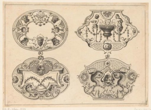 Lids with dolphins, satyr heads, and vase