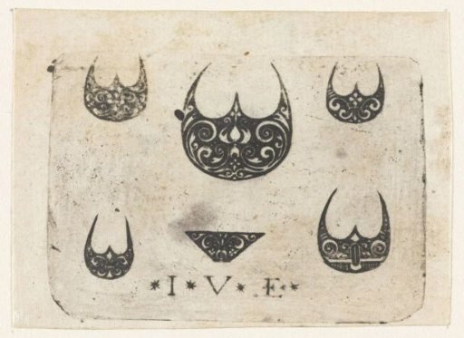 Five sickle-shaped ornaments with arabesques