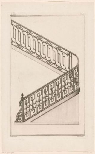 Stair railing with leaf motifs
